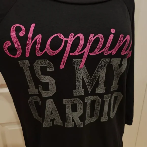 Chin up apparel Shopping is my Cardio black lightweight casual shirt top L - Picture 7 of 10